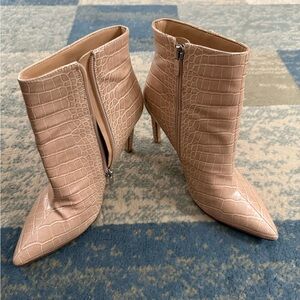 Nine West Tan Croc-Embossed Heeled Boots